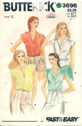 3696 BUTTERICK EASY LOOSE COLLAR BUTTON NO SLEEVES BLOUSE PATTERN 12-16 UNCUT